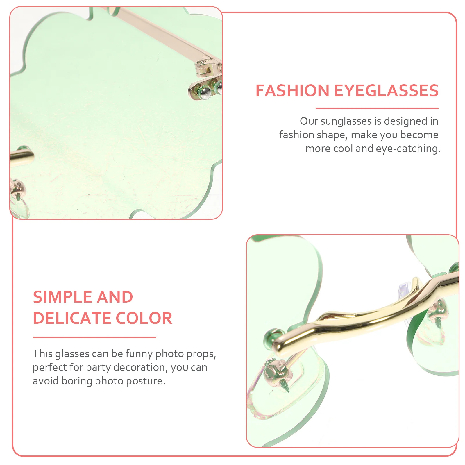 

1Pair Unique Irregular Shaped Rimless Funny Party Sunglasses Pc Material Lightweight Stylish Cosplay Beach Decor