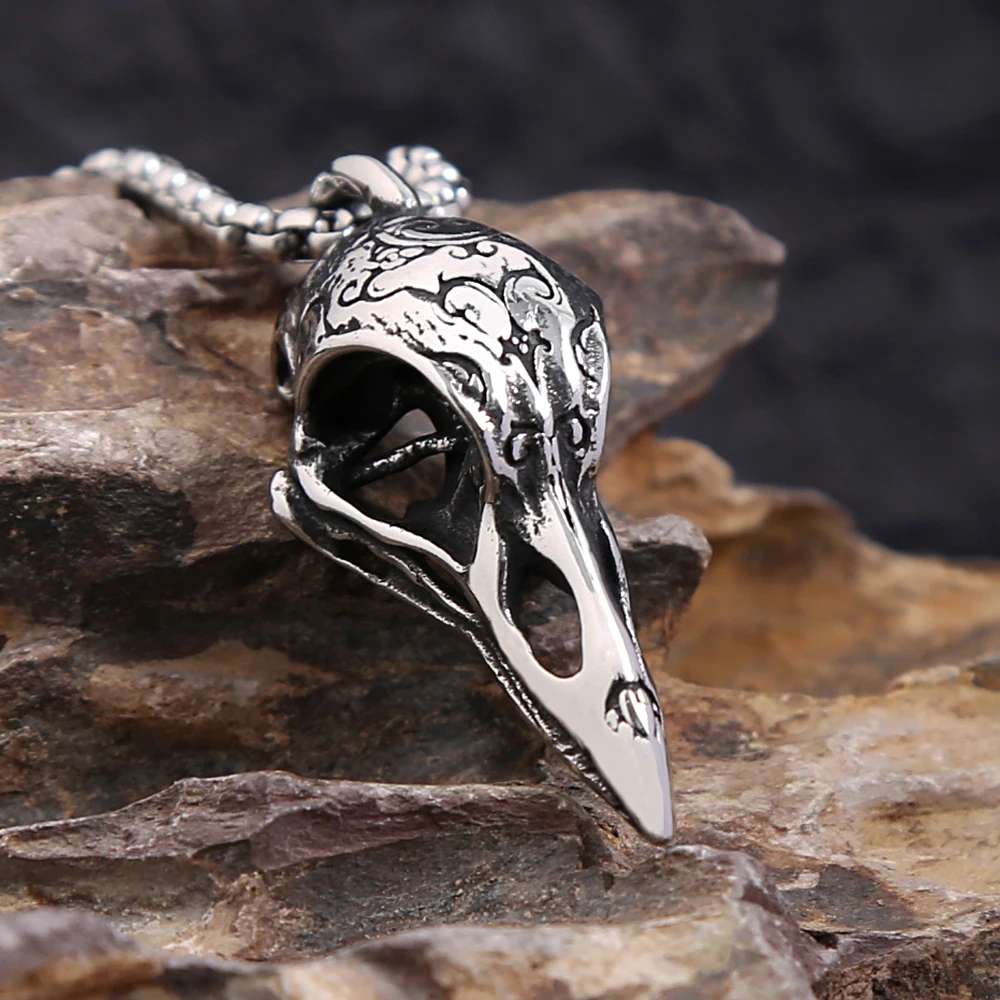 Punk Einzigartige Viking Crow Schädel Anhänger Für Männer Vintage Edelstahl Nordic Tier Halskette Biker Amulett Schmuck Dropshipping