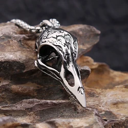 Punk Unique Viking Crow Skull Pendant For Men Vintage Stainless Steel Nordic Animal Necklace Biker Amulet Jewelry Dropshipping
