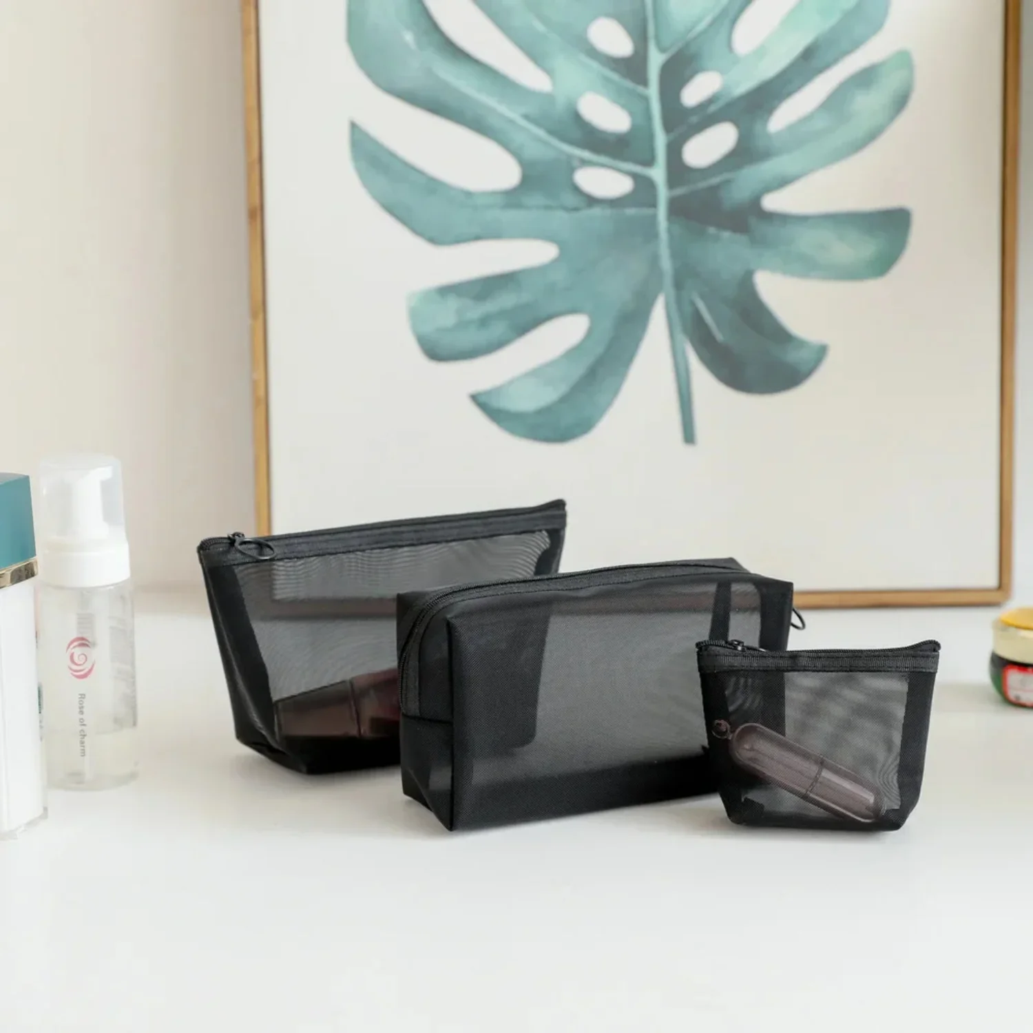 1PC Black Women Men Necessary Cosmetic  Transparent Travel Organizer Fashion Small Large Black  Bags Makeup Pouch