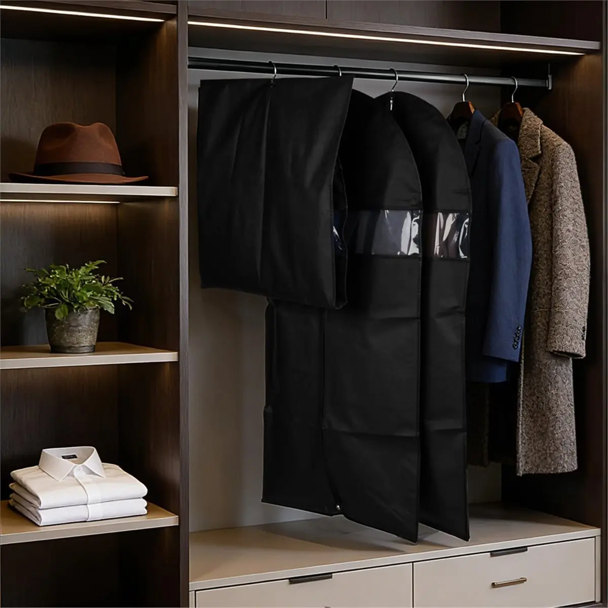 Time Saving Premium Clothing Storage Bag 5-Pack, 43 Inch Clothing Bags for Hanging Clothes, Suit Bags for Travel with Clear Wind