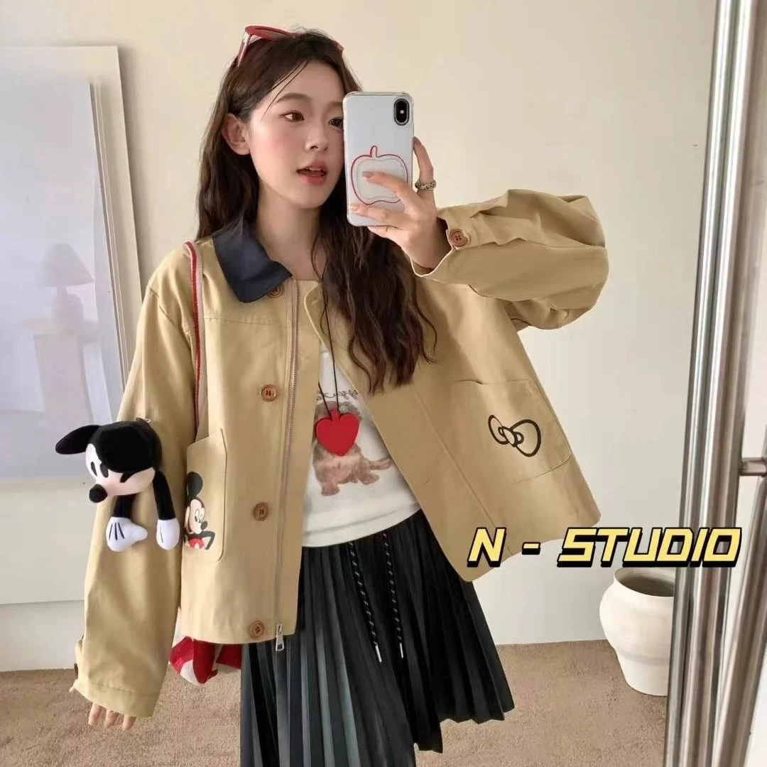

Age-reducing Mickey Jacket 2025 Slim Cartoon Embroidered Lapel Short Jacket for Women Without Accessories