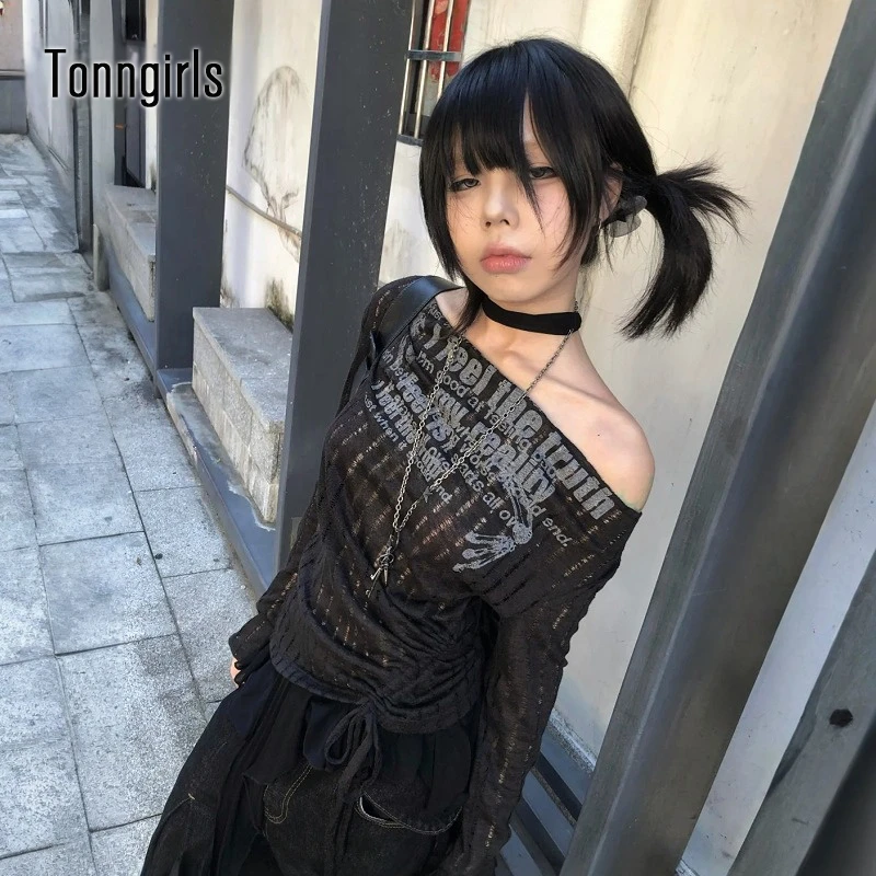 

Tonngirls Y2k Japanese T Shirt Women Patchwork Irregular Vintage Tee Tops Streetwear Japanese 2000s Tshirt Fairycore Graphic Top