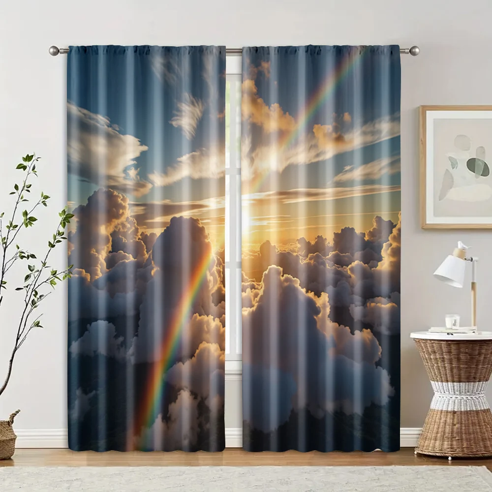 

2 pcs, filtering curtains (excluding rods, non-movable, without batteries) Rainbow & Sunlight Clouds (2) for use in bedrooms and