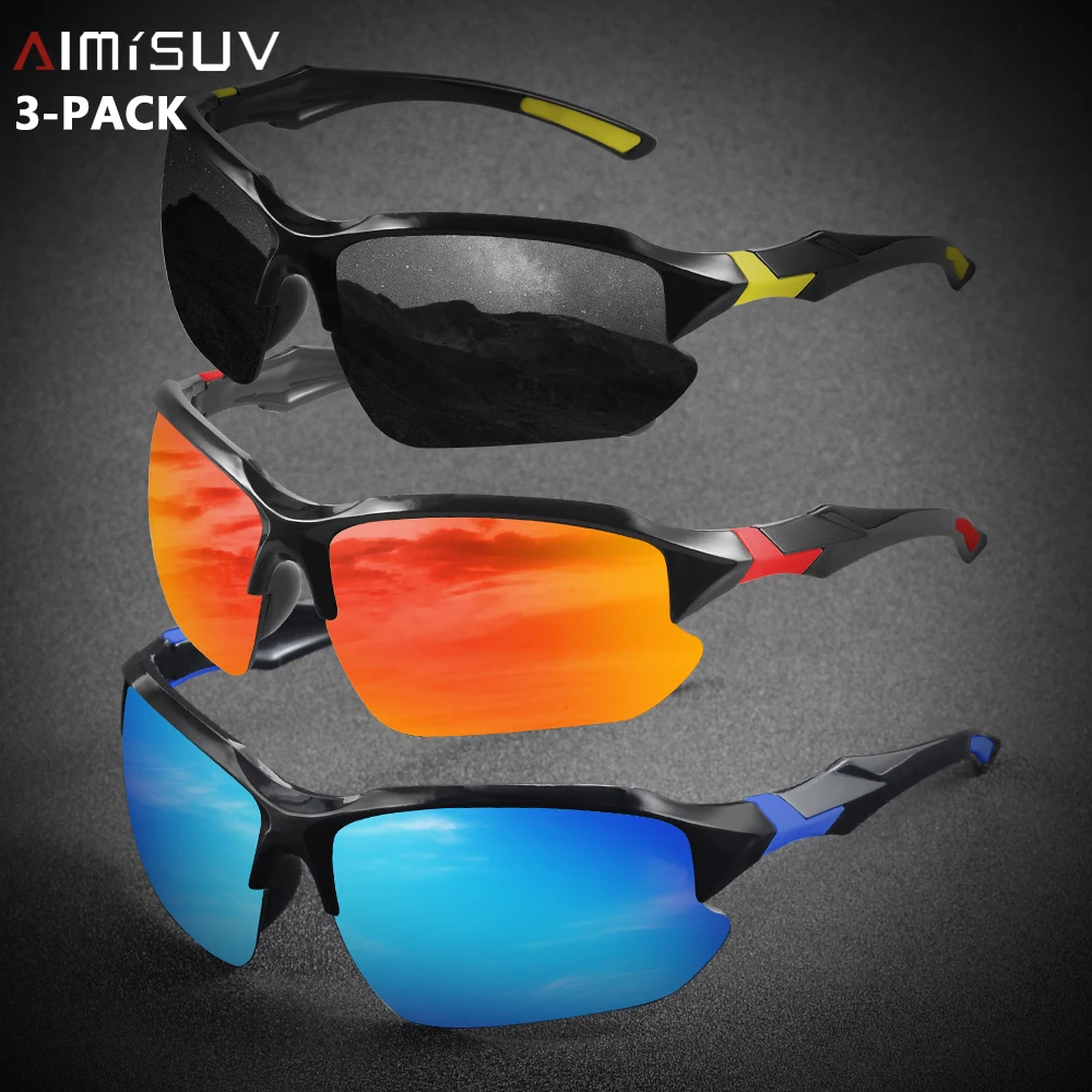 AIMISUV 3 Pieces Vintage Sports Sunglasses Men Women Fishing Driving Shades Male Brand Half Frame Designer Sun Glasses UV400