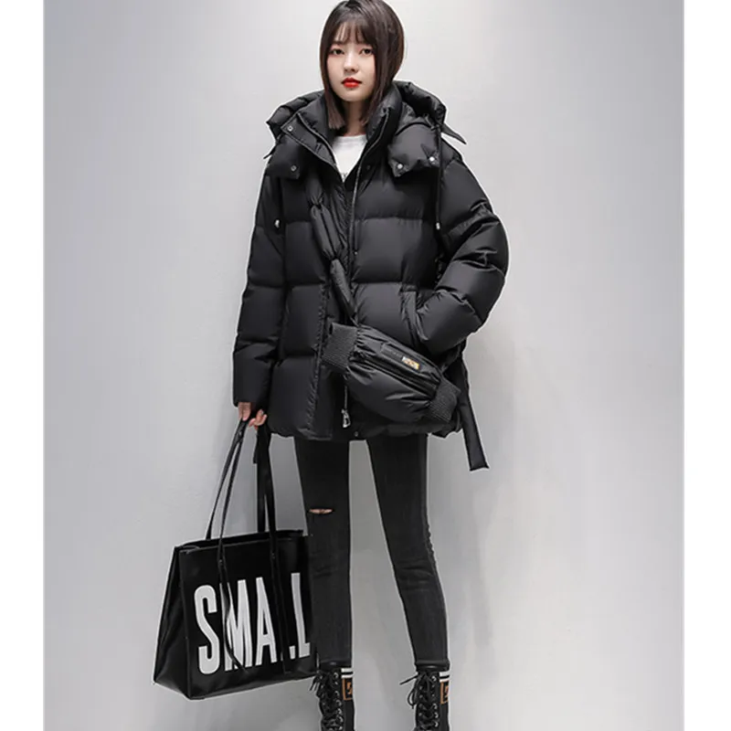 2025 New Black Winter Down Jacket Women's Fashion Korean Edition Hooded Backpack White Duck Down Thick Coat Casual Outwear