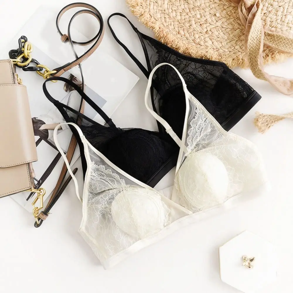 

Fashion Lace Mesh Wireless Deep V Bra Transparent Shockproof Brassiere for Women Anti-sagging Adjustable Push Up Underwear Gifts