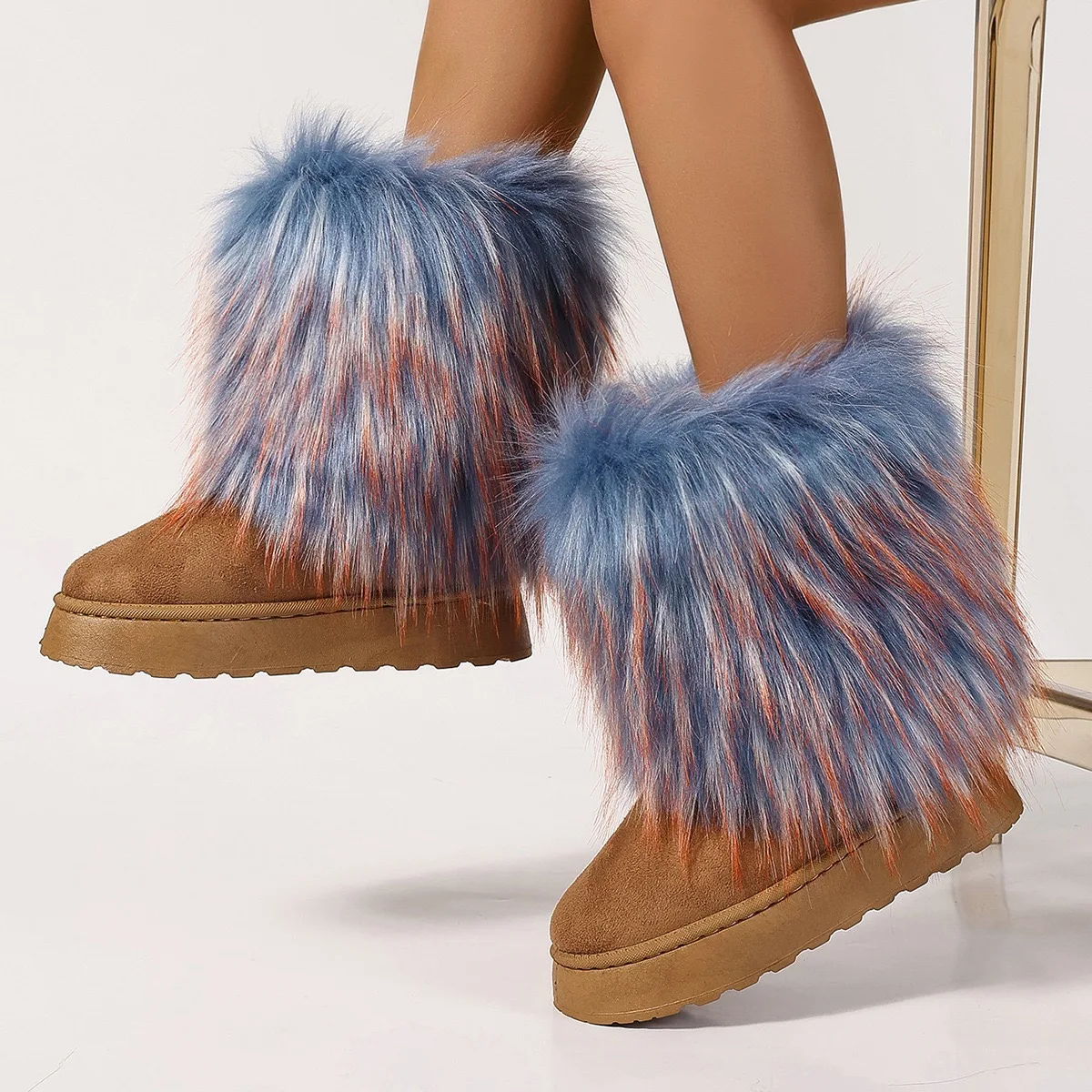 Fur Flats Women Ankle Snow Boots 2024 Winter Fashion Warm New Shoes Outdoor Casual Non Slip Walking Cozy Hot Sale Women Boots