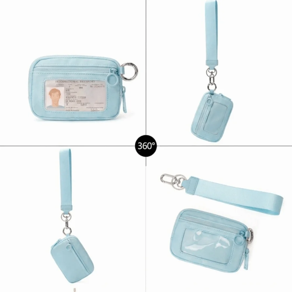 Clutch Portable Zipper Closure Wrist Bag Clear Window Multi Pockets Card Case Purse Nylon Small Size Wallet Daily Use