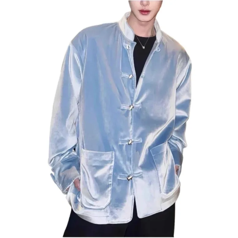 Autumn lovers new Chinese style old money style Tang suit high quality velvet fabric casual loose shirt Chinese jacket size XL