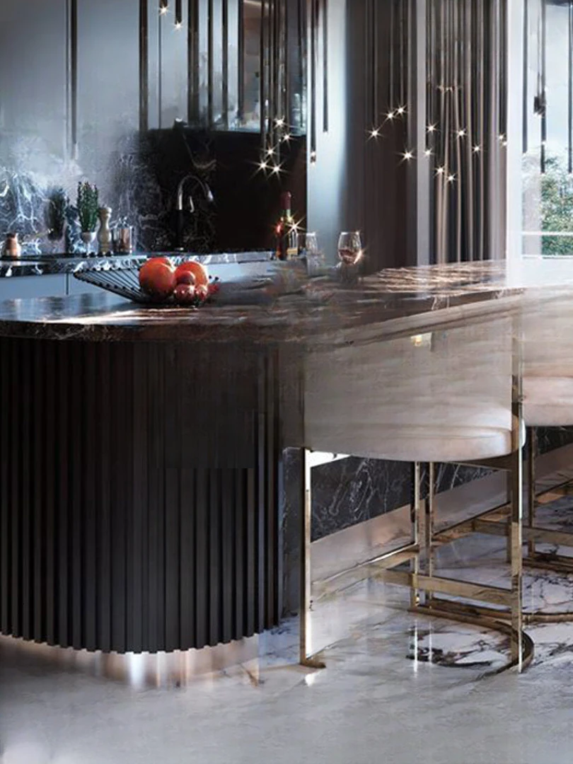 Marble kitchen mid-island bar integrated, rock slab mid-island bar, light luxury and minimalist