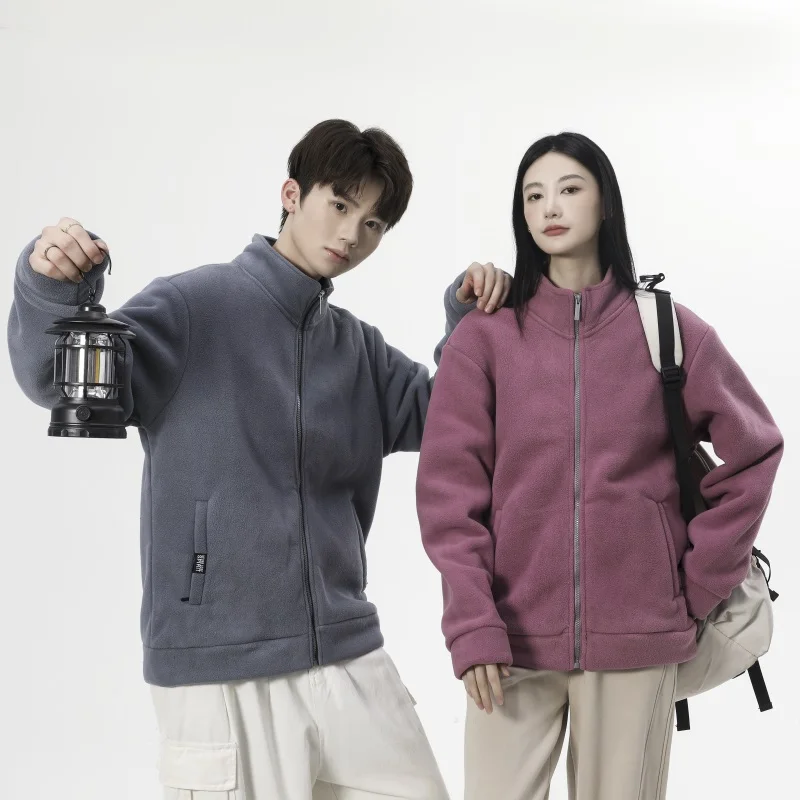 

Cycling Jacket Outdoor Couple Style Autumn and Winter Fleece Jacket Men Thickened and Fleece Stand-up Collar Sweatshirt Cardigan