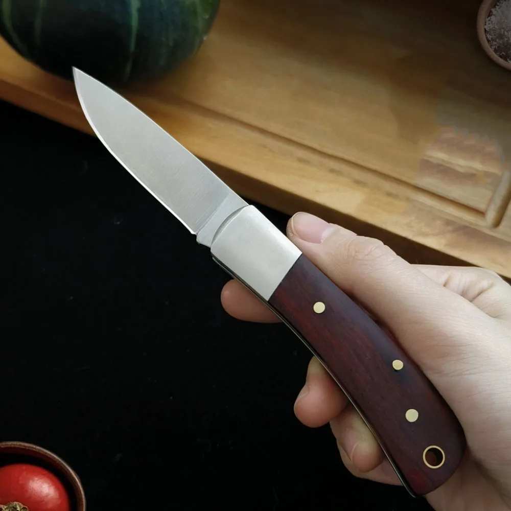 Outdoor solid wood handle folding knife, portable high hardness camping portable knife, multi-functional for outdoor survival