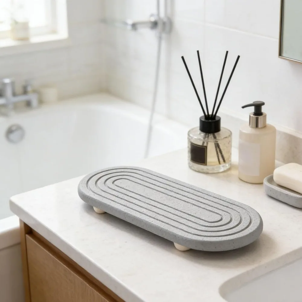 Diatomite Water Absorbing Tray Fast Water Absorption Rectangular Fast Drying Mat Sturdy Practical Soap Dish Kitchen Counter Use