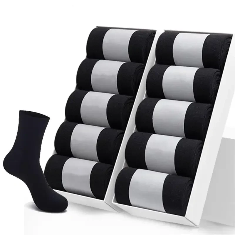10Pairs/Lot Men's Socks Cotton Socks Black Grey Classic Business Solid Color Soft Deodorization Antibacterial Socks Size EU38-44