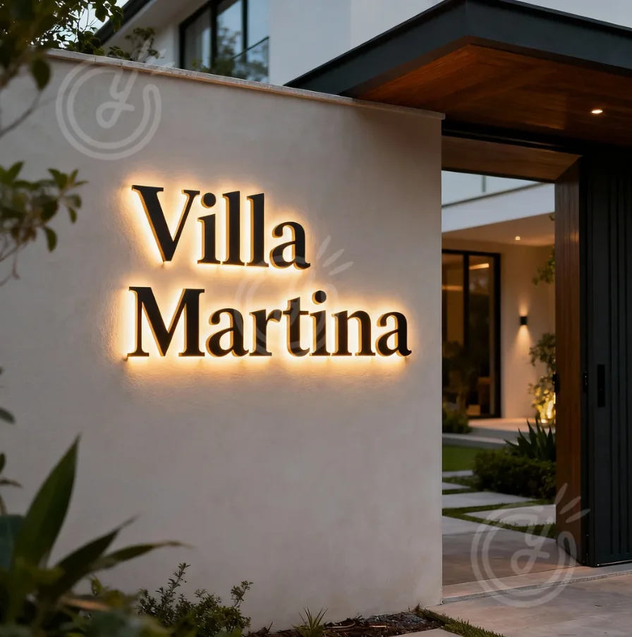 House Name Sign Outdoor House Name Plaque Custom Metal Sign Illuminated Led Traditional House Name Sign Villa Martina Logo