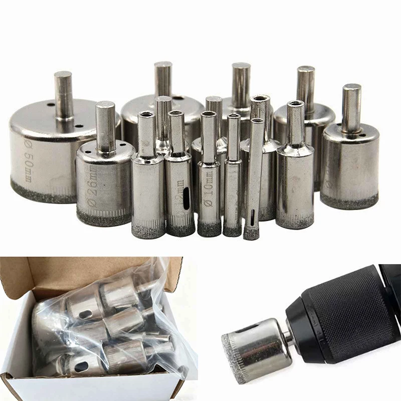 6 50mm 10/15pcs Diamond Drill Bits For Ceramic Hole Saw Set Kit Premium Glass For Bottles Pots Marble Granite Stone Tile Cutt