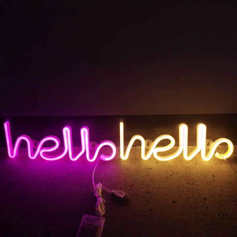 Hello LED Neon Sign USB Powered Neon Signs Night Light 3D Wall Art & Game Room Bedroom Living Room Business Bar Decor Lamp Signs