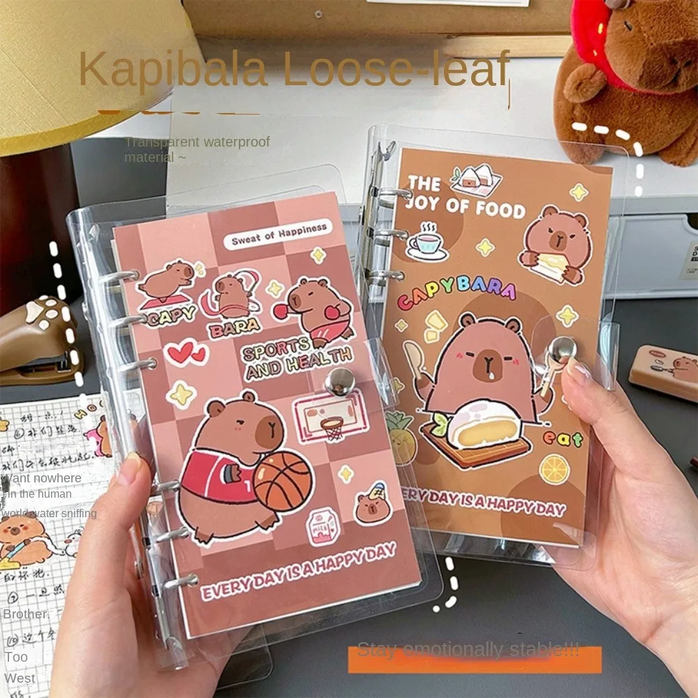 

New Paper Capybara Notebook 80 Sheets/160 Pages PVC Shell Diary Transparent Loose Leaf Binding Loose Leaf Ledger