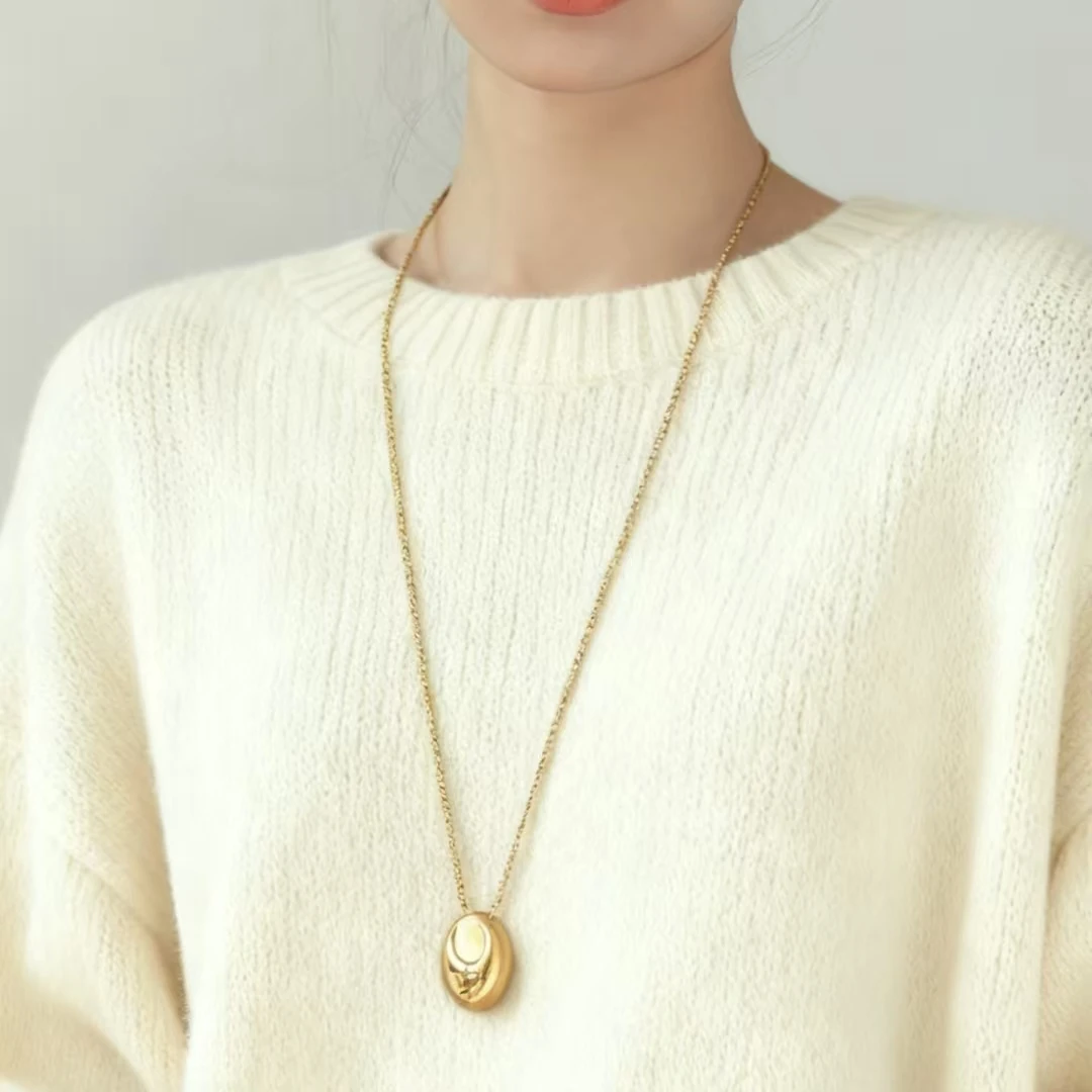 

18K Tarnish Resistant Water Drop Necklace, Titanium Steel Plated 18K Gold, Ins Style Minimalist Luxury Niche Sweater Chain Gift