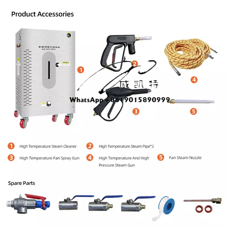 SPS 304 منظف البخار 220 فولت 50 هرتز 9KW موتور تيار مباشر 9Bar غسيل السيارات آلة البخار جهاز تنظيف بالبخار عالي الضغط