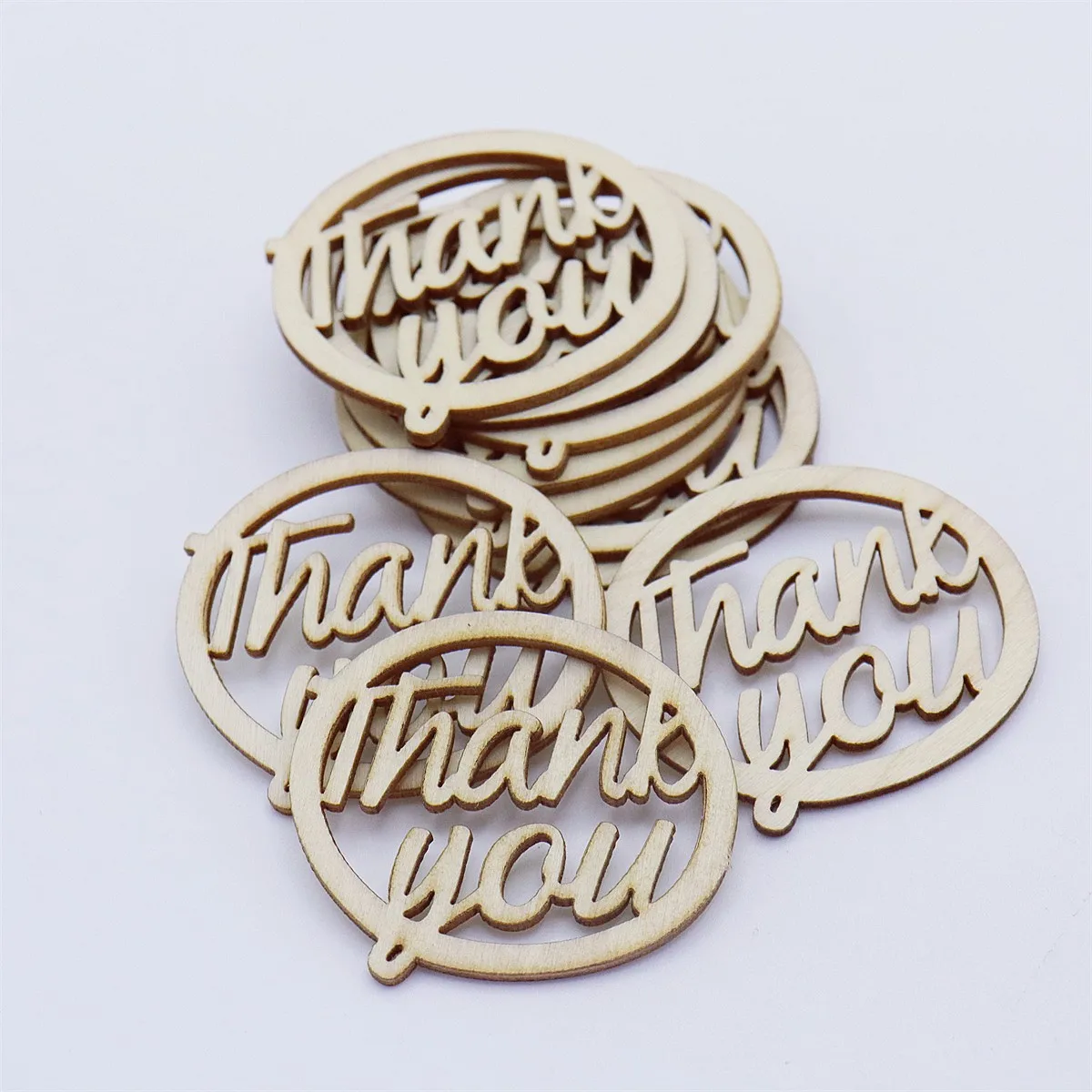 10pcs 50x45mm Thank You Wooden Cutouts Slices DIY Crafts Scrapbooking Wedding Table Decorations Toppers Vintage Confetti