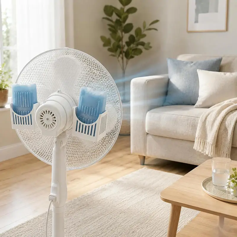 Cooling Fan Ice Pack Holder with 2PCS Holder Boxes Sturdy Ice Box Bracket for Floor Fan Simple Cooling Accessory
