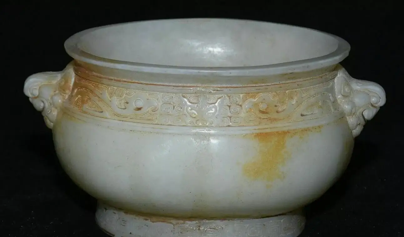 

6" Old Chinese White Jade Carve Dynasty Phoenix Lion Head Incense Burner Censer