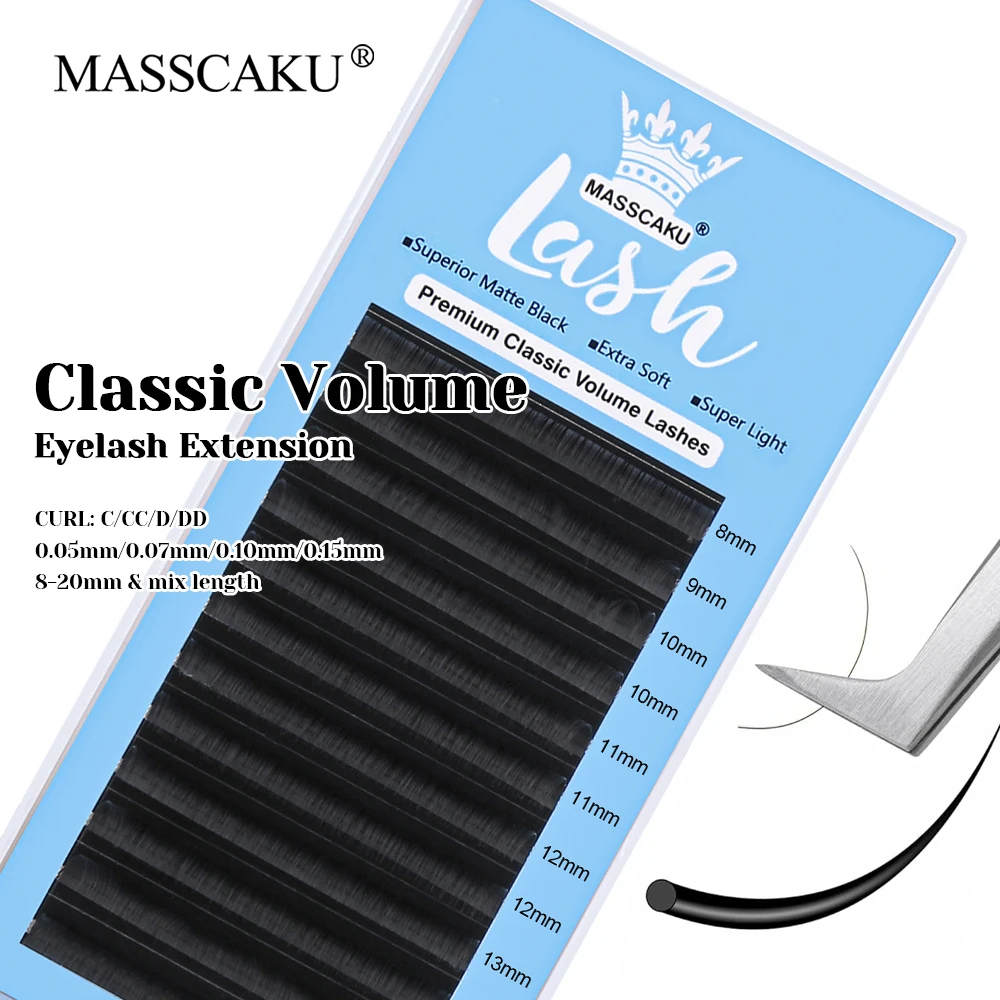 Hot Sale MASSCAKU Long-lasting Wispy Classic Regular Eyelash C D Curl Lightweight Fluffy Faux Mink Russian Volume Lash Supplies