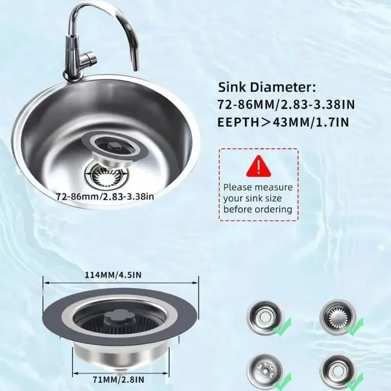 

G88A Convenient Sink Basket Filter Quick Clean Sinks Drain Filter Popups Not-Clogging Sink Strainers Basket Filter 114mm