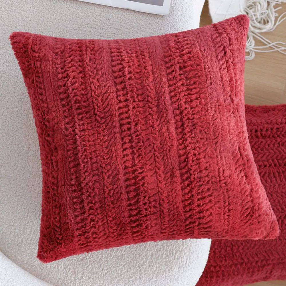 Red Plush Cushion Cover 45x45 Living Room Soft Throw Pillow Cover for Sofa Couch Vintage Pillowcase Cozy Home Decor