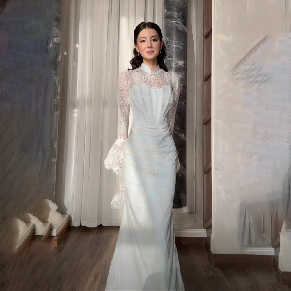 

Women's Formal Evening Gowns Lace Long Sleeve Mermaid Evening Dresses Elegant Formal Party Dresses Luxury Celebrity Prom Gowns