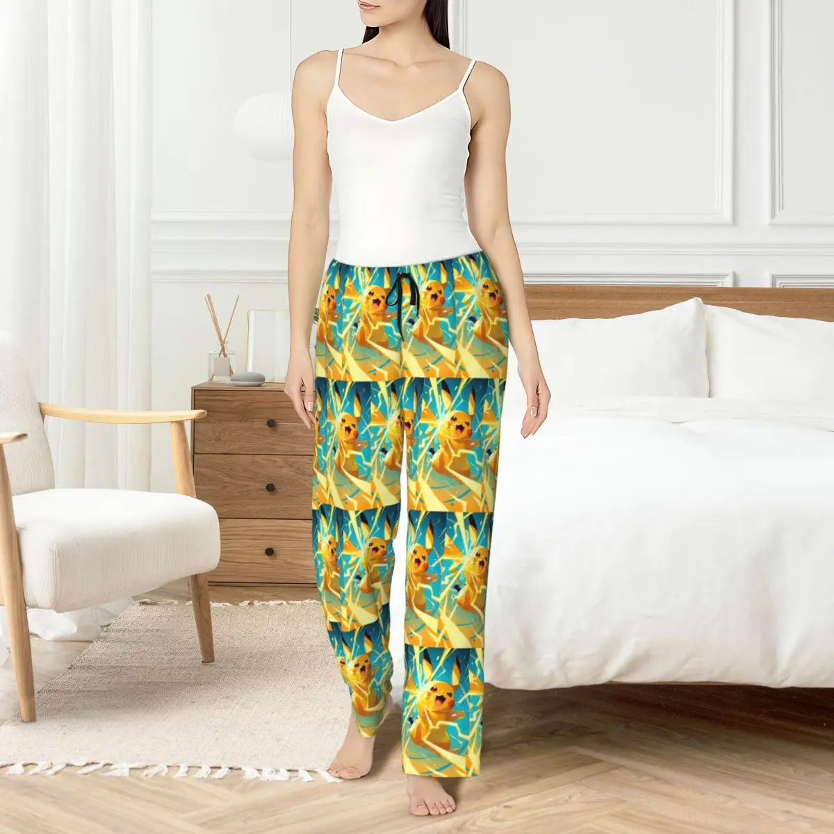 

Custom Print Women's P-Pikachus Pajama Pants Series Video Games Sleepwear Sleep Lounge Bottoms with Pockets
