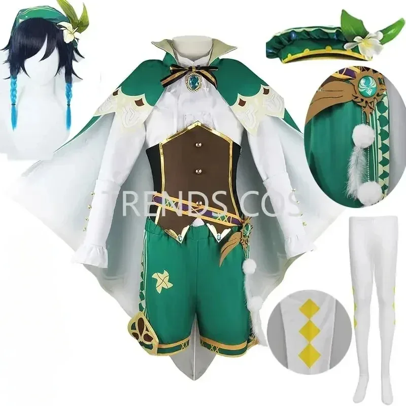 

Venti Cosplay Costume Vest Shorts Wig Hat Cosplay Outfits Barbatos Wendi Windy Outfits Kids Adult Comic Con