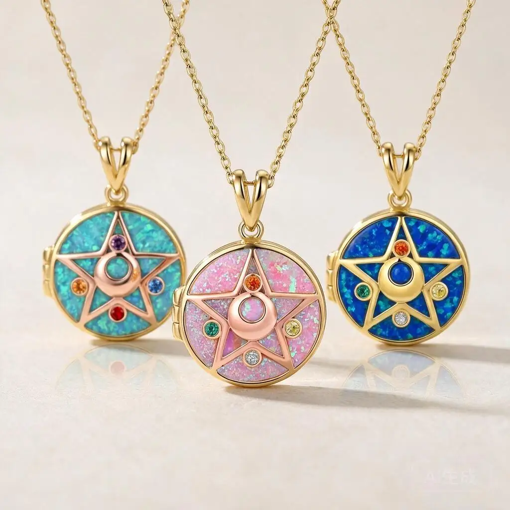 Openable Pentagram Star Locket Necklace Opal Colored Rhinestone Enamel Dainty Clavicle Chain Trendy Jewelry Gift For Women Girls