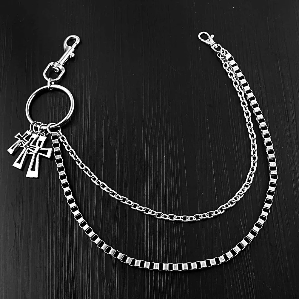 

2Pcs Retro Cross Shape Waist Chain Double Layer Punk Hip-Hop Pants Chain Durable Metal for Men Women Stage Use