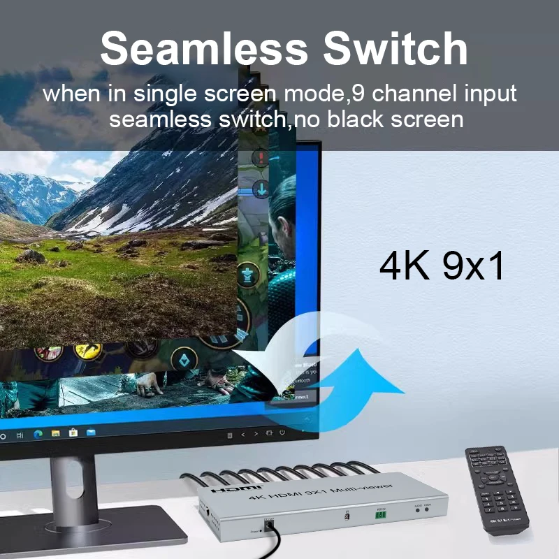 4k 9x1 HDMI Multi-viewer 9 Port 9 Channel HDMI Input To 1 TV Monitor Screen Splitter 9 in 1 Out Seamless Switch HDMI Multiviewer