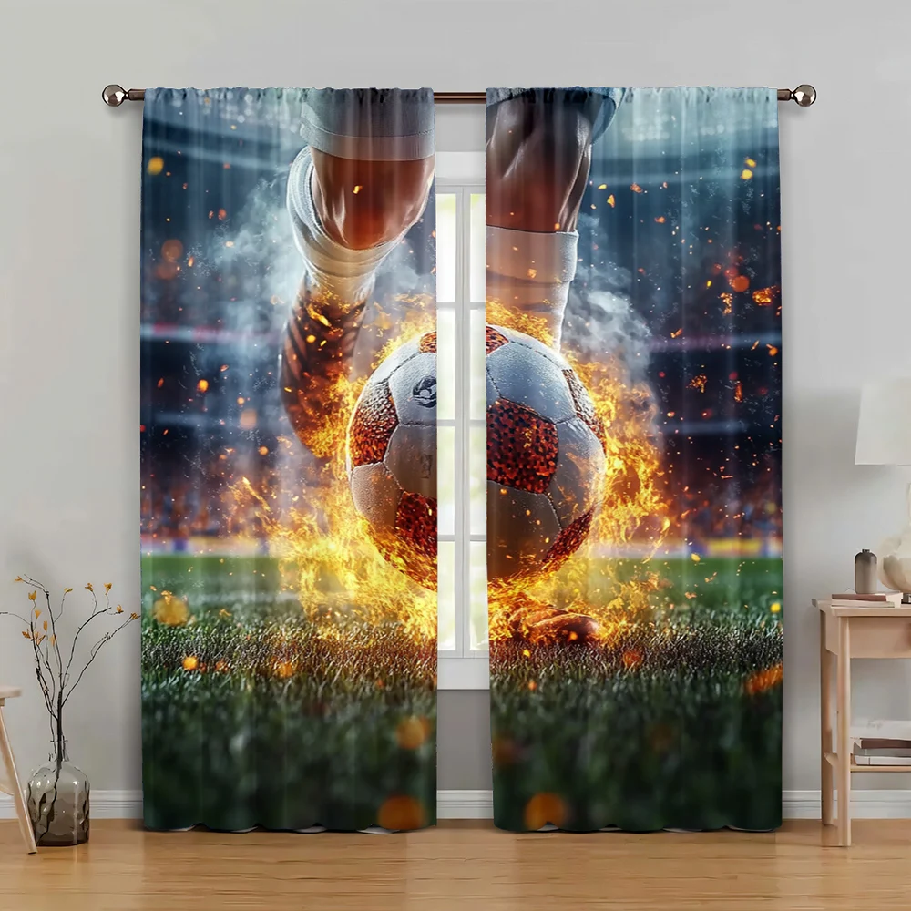2pc,  Window Treatment Curtains Football forward Durable 100% Polyester Fabric,Without Electricity Family Party Decoration Use