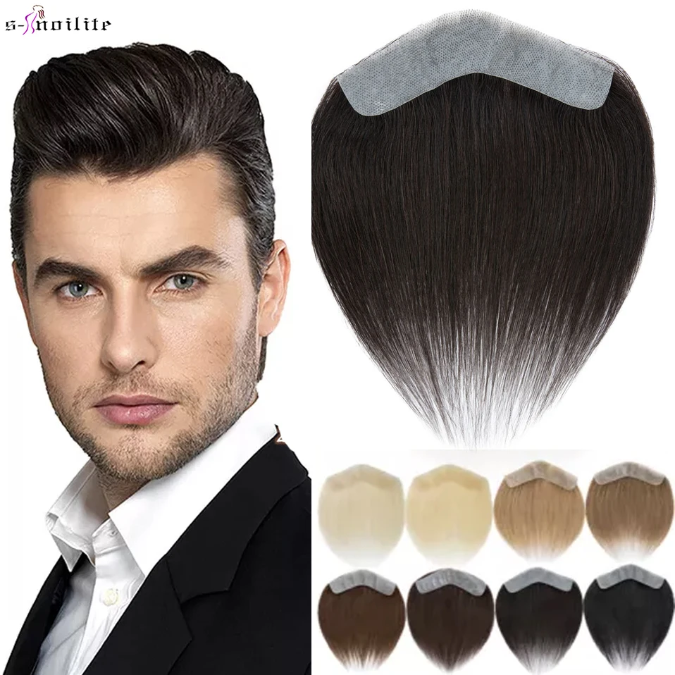 S-noilite 4X18cm Front Hairline Thin SKin PU Men Toupee 100% Human Hair Replacement System Straight Hairpiece Hair Extensions