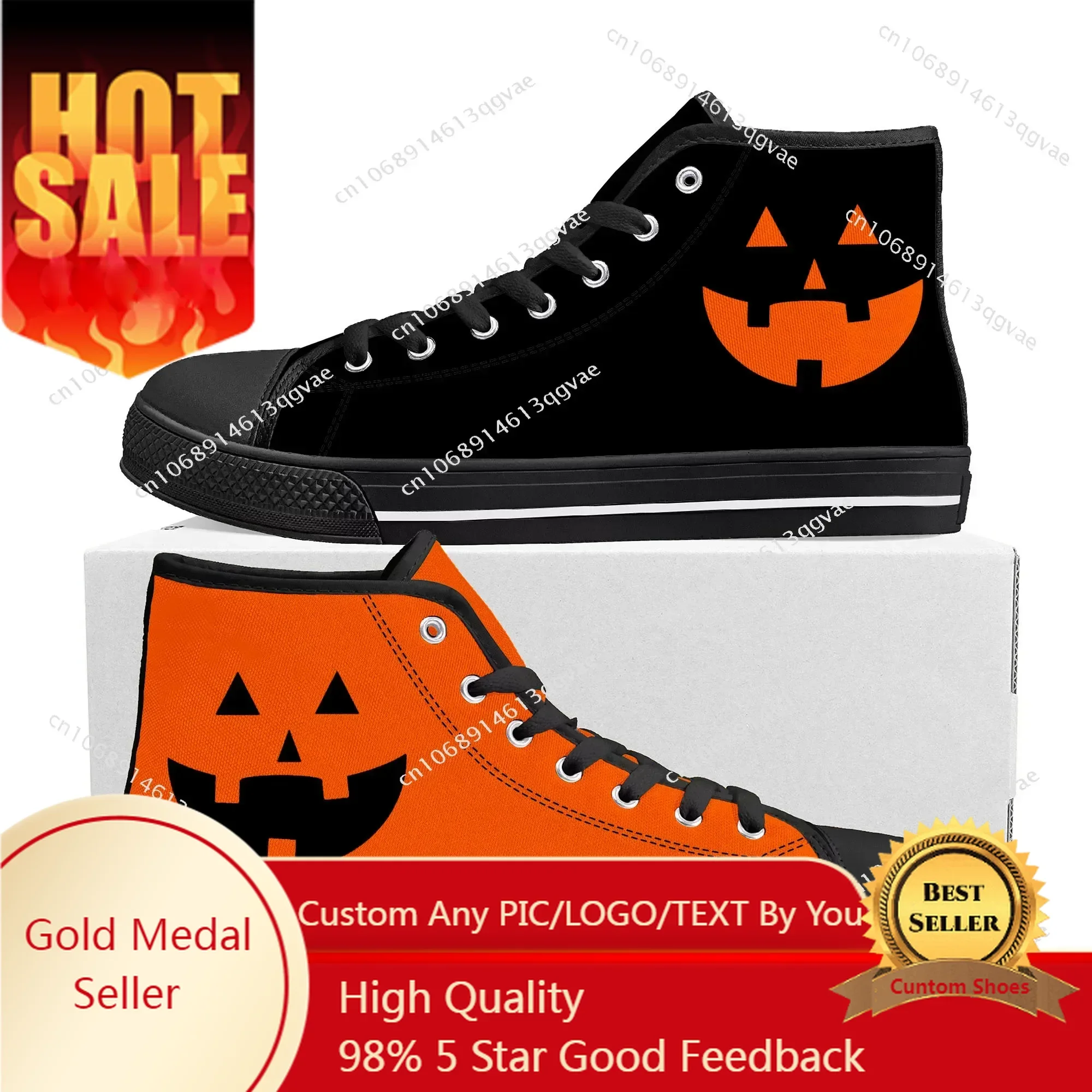 

Halloween Pumpkin High Top High Quality Sneakers Mens Womens Teenager Canvas Sneaker Custom Made Shoe Casual Couple Shoes Black
