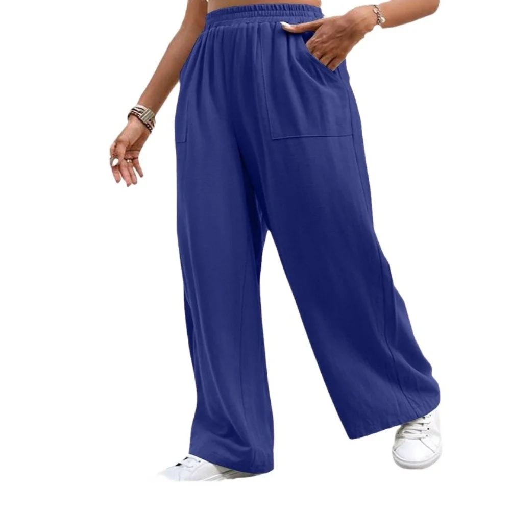 Loose Straight Leg Sports Trousers for Women Made of Lightweight Polyester with Pockets Suitable for All Four Seasons