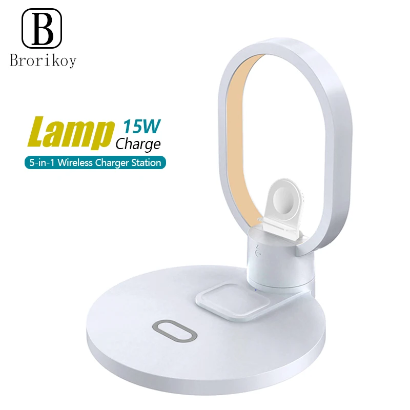 

15W 4 In 1 Wireless Charger Stand Bedside Night Light for iPhone 13 12 Pro Max Samsung S21 S20 Eye Protection Night Lamp Charger