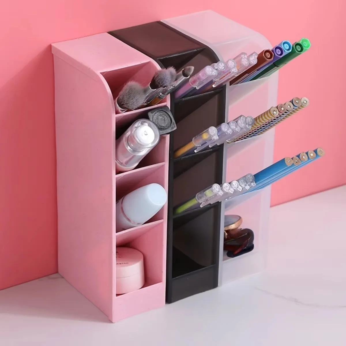 Multi-functional Stationery Storage Box Desk Multi-Layer Pen Holder Inclined Cosmetic Brush Storage Holder For Office Supplies image 3