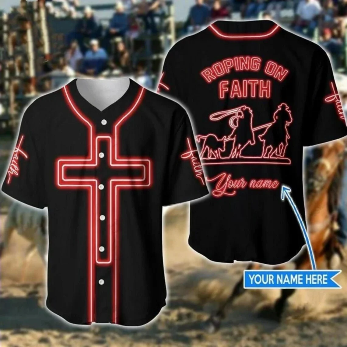 Roping Baseball Jersey Custom Name Rodeo Cowboy Button Up Shirt, Western Roper Graphic Unisex Top Gift for Him Dad Husband