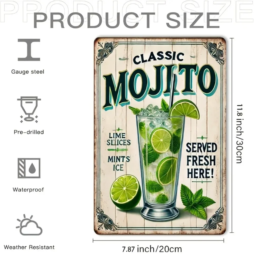 علامة معدنية من RetroTinWorks "الكلاسيكية Mojito". |   ديكور كوكتيل عتيق |   مادة الحديد |   بيوت الشاطئ والمقاهي ذات الطابع |   ورق النعناع