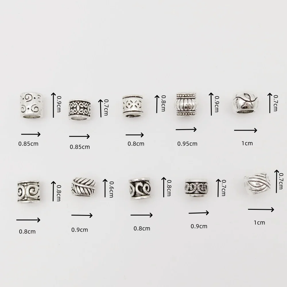  10pcs/pack MIx different 10 styles hair braid dread dreadlock beard beads rings tube Pendant DIY Necklace Jewelry Accessories image 4