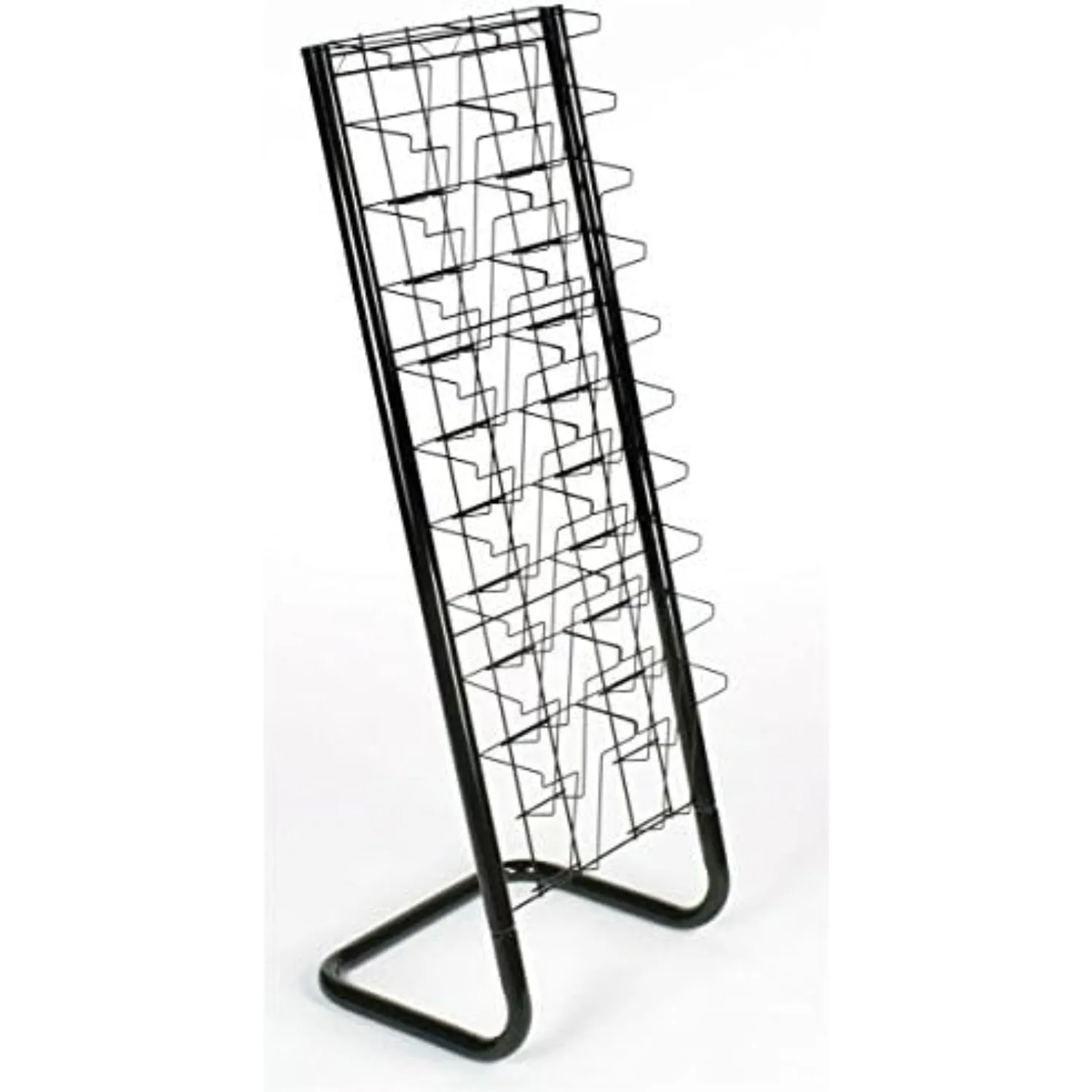 Floor-Standing Wire Magazine Rack, 20 Pockets, Black | Tiered Literature Display Stand, For Magazines & Brochures