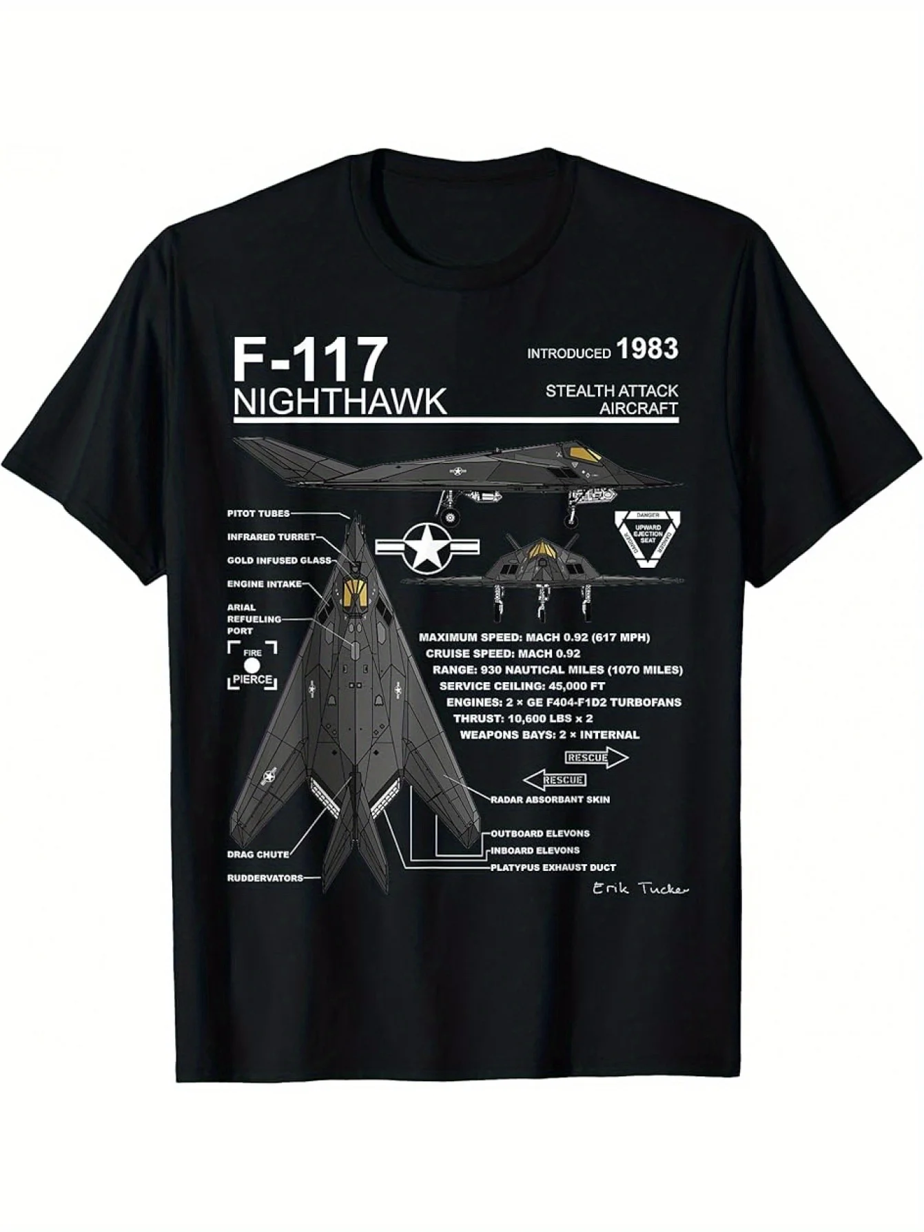 F-117 Nighthawk Stealth Fighter Schematic Infographic T-Shirt 100% Cotton O-Neck Short Sleeve Summer Casual Mens T-shirt