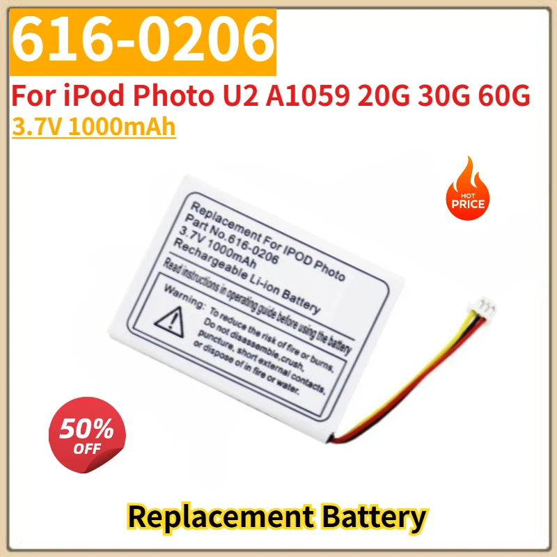 

High Quality Battery 616-0206 3.7V 1000mAh For iPod Photo U2 A1059 20G 30G 60G Brand New Replacement Battery
