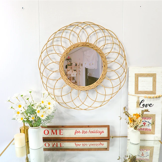 

64x64cm High quality decoration bamboo round wall mirrors environmental friendly decorative large circle mirror for living room